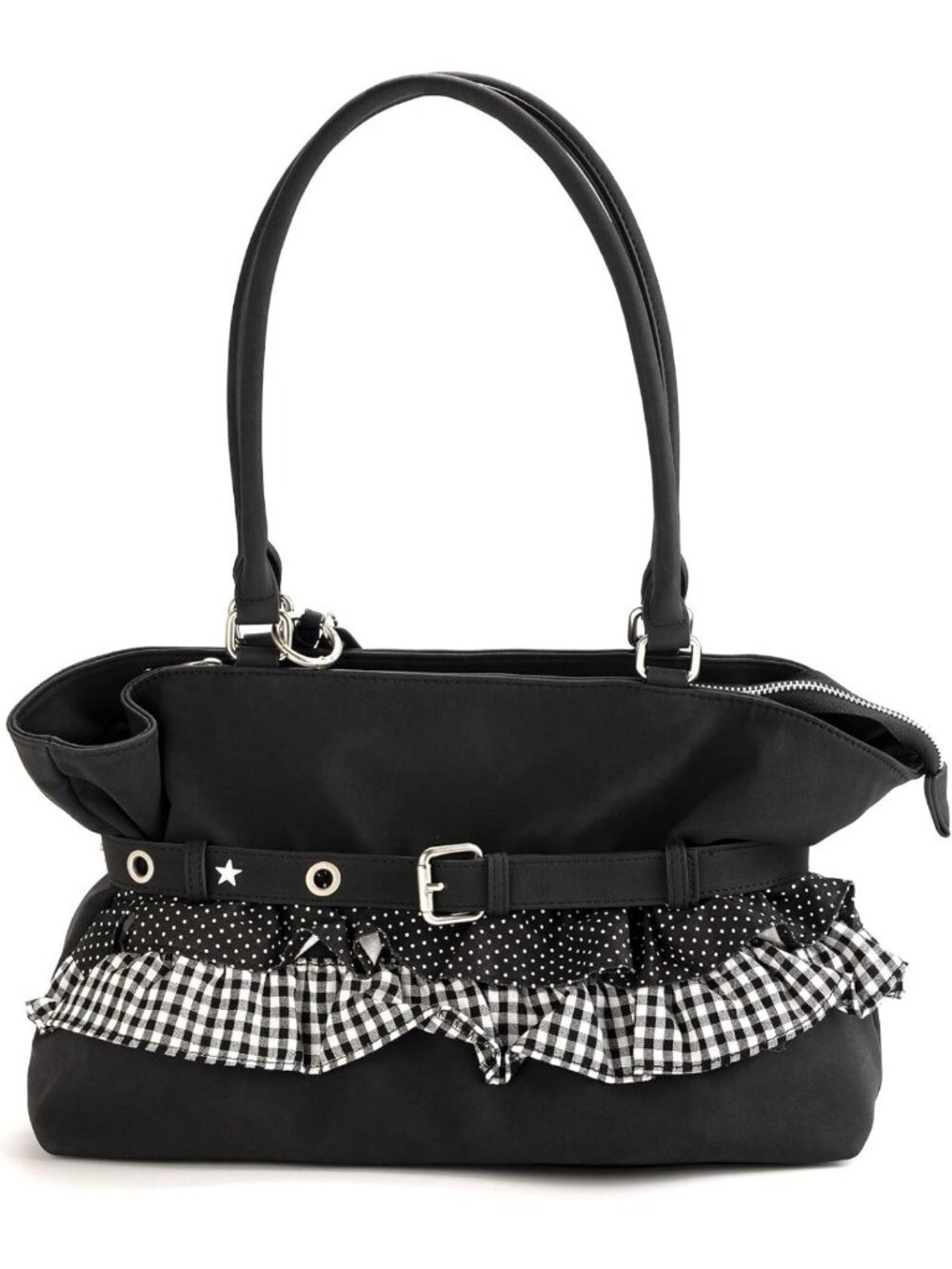 Chic Ruffle Satchel Bag - Stylish Leather Purse & Handbag for Women, Black